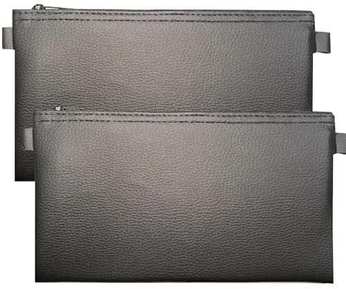 2 Stück Geldbeutel Geldtasche,PU Leder Reißverschluss Design,Geldtaschen Banktasche,PU Geldmappe mit Reißverschluss,Bankmappe,Kosmetiktasche Schwarz für Schule, Haushalt, Business