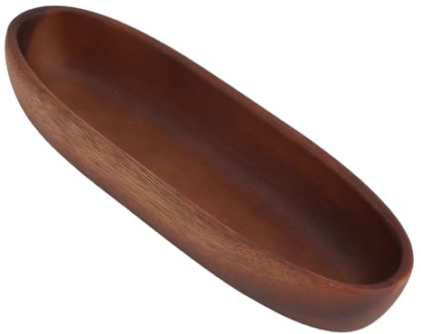 Zerodis Wooden Bowl, Multipurpose Salad Dessert Fruit Snack Use, Natural Solid Wood Durable Material, Handcrafted Smooth Finish, Boat Shaped Table Decor for Dining