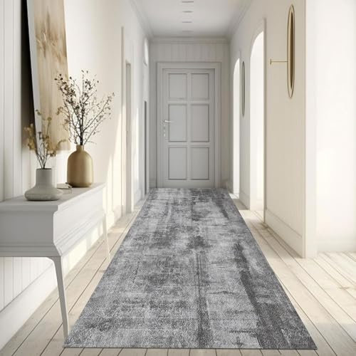 Läuferteppiche für den Flur, modern grau extra lang waschbar rutschfest Flurläufer Treppenläufer Küchenläufer weich dünn Teppichläufer Matten für den Eingangsbereich, Waschküche (Size : 60×150cm)