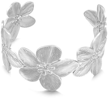 WOWORAMA Silbernes Blumenarmband für Frauen Vintage Gänseblümchen Blumen Armband Edelstahl Chunky Cuff-Armbänder Boho Weite Statement Bangle-Armband