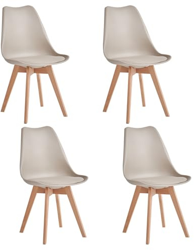 JZGORC Set di 4 Sedie da Pranzo Moderne, Sedie da Cucina con Cuscini Imbottiti e Gambe in Legno di Faggio, Adatte per Camera da Letto, Soggiorno, Sala da Pranzo, Cucina - Cachi