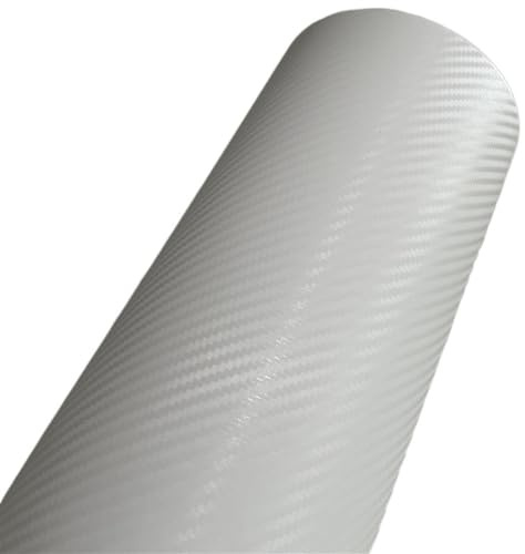 DUANSIYU Autofolie Schwarz-rot-weiße Kohlefaser-Vinyl-Autoverpackungsfolie mit Luftfreisetzung, Selbstklebende Motorrad-Roller-Boot-Autoaufkleberverpackung Car Wrapping Folie(White,20cm x 152cm)