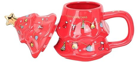 Hoement Weihnachtliche Keramiktasse Mit Deckel Und Weihnachtsbaum-design Multifunktionale Kaffeetasse Für Kaffee Tee Und Milch Für Feiertage