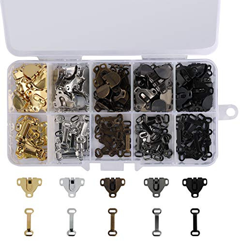 Hosenhaken Ösen, Nähhaken und Ösen Verschluss Set, 75 Pairs Metall Hosenhaken Näharbeit Hakenknöpfe für Nähen DIY Basteln BH Röcke Hose Reparatur Kleidung (5 Farben)