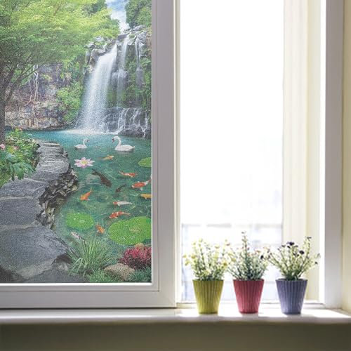 Sichtschutzfolie Fenster Wasserfall Sonnenschutzfolie Fenster,Sichtschutz Fensterfolie,Durchsichtig Thermofolie Fenster Gegen Hitze,Milchglasfolie Statisch Haftend