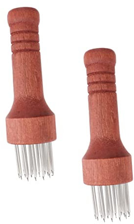 SHOWERORO 2pcs Tender Meat Insert Stainless Steel Spikes Meat Tenderizer Wooden Handle for Steak and Pork Pounding Tool