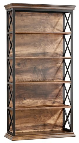 Tribesigns Libreria, scaffale in piedi alto 180 cm, libreria in legno a 6 livelli, scaffale a giorno con struttura in metallo per soggiorno, ufficio, design industriale, marrone vintage