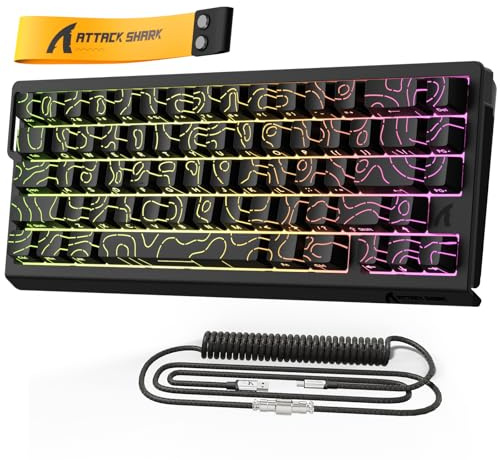 MAMBASNAKE x ATTACK SHARK X68HE Tastiera meccanica con interruttore magnetico a grilletto rapido, tastiera da gioco cablata con cavo a spirale e precisione RT di 0,01 mm, 8 KHz, SOCD(Contorni Neri)