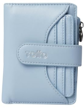 TOTTO - Cartera Mujer, Modelo Style Dull, con Sistema de Bloqueo RFID, Portadocumentos Extraíble, Monedero, Billetera y Tarjeteros, Cierre con Broche, Tamaño Compacto, Color Angel Falls Azul