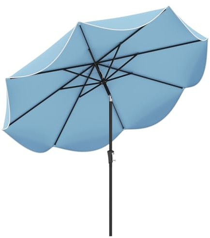 COSTWAY Sonnenschirm 270 cm, Gartenschirm mit Kurbel und Volant, beidseitig um 25° knickbar, Terrassenschirm mit 8 Rippen, Marktschirm für Garten, Balkon, Terrasse (Marineblau)