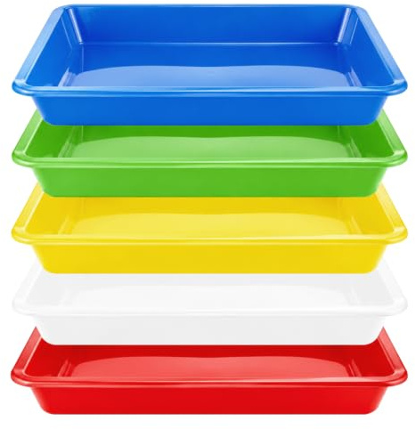 Vassoi multicolori, vassoio plastica rettangolare, vaschetta plastica, 5 colori, per scuola, casa, arte e artigianato, progetti fai da te, pittura, perline