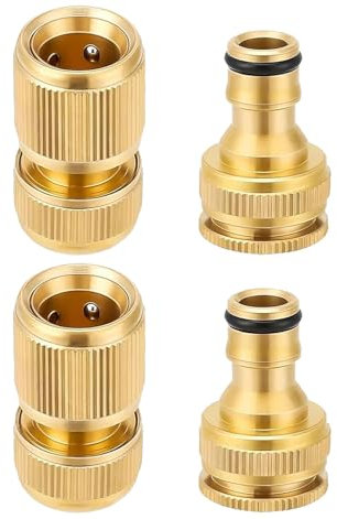 4 Pezzi Rapidi Raccordi per Tubo in Ottone, per Raccordo Tubo Acqua Giardino da 1/2 e 3/4 Tubo da Giardino, Rubinetto per Lavaggio Auto e Collegamento per Tubo