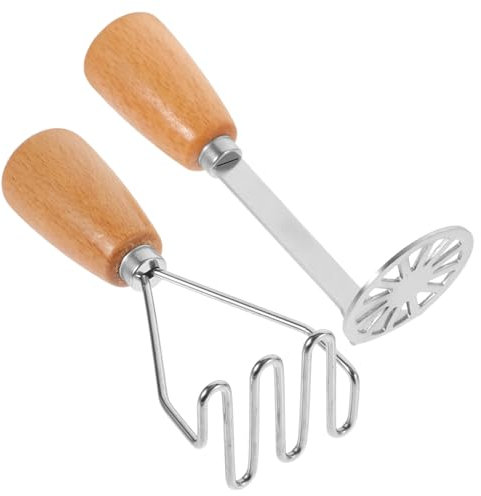 Mipcase 2-Piece Kitchen Tool Set Potato Masher Wood Handle Manual Potato Crusher Food Masher