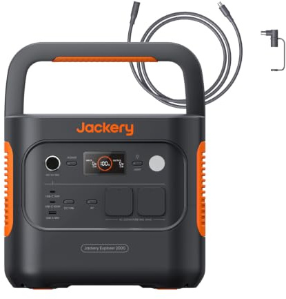Jackery Explorer 2000 v2 Tragbare Powerstation mit 5m Verlängerungskabel | 2042Wh LiFePO4-Solargenerator mit 2200W AC (4400W Spitze), 0–80 % in 52 Min für Off-Grid, Reisen & Wohnmobil