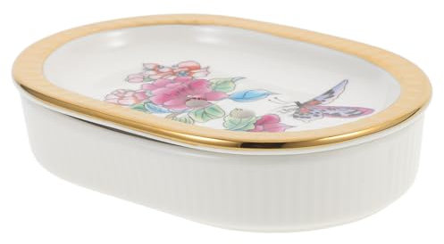ULTECHNOVO Portasapone in Ceramica Decorato a Doppio Strato Drenante, Elegante e Semplice, per Bagno e Lavabo, Mantiene Sapone Pulito e Prolunga la Durata
