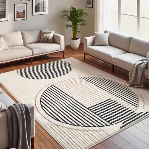Calore Tappeto Salotto Pelo Corto Lavabile 200x300cm, Morbido Tappeto Camera da Letto Antiscivolo Grande Beige Geometrico Tappeto Soggiorno