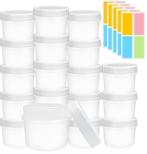 20 Stück Joghurtbecher mit Deckel - 160ml Kleine Kunststoffbehälter Auslaufsicher Deckeln, Wiederverwendbare Snackdose, Tapelbare Lebensmittel Vorratsdosen für Mittagessen Joghurt, Obst Snacks, Soßen