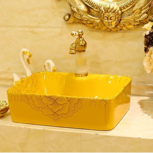 Lavandino Rettangolare per Bagno, lavabo in Ceramica Color Oro per Bagno, lavabo da appoggio per mobiletto da Bagno, Perfetto per Guardaroba, Bagno, Ufficio, Appartamento