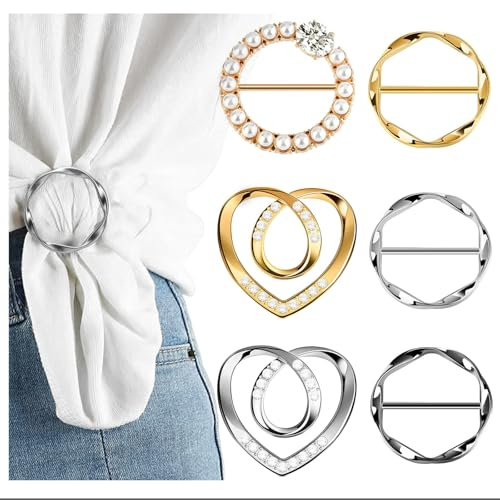 Xanthelle Cinch Clip, 6 Stück Metall Gürtelschnalle & Brosche Damen, Waist Clip & Waist Knots, Taillenschnalle Tuchring Tuchnadel, Elegante Schnallen