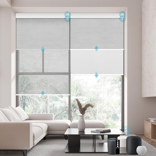 SmartWings Motorized Dual Blinds with Remote, Custom Automatic 100% Blackout Roller Shade Compatible with Alexa/Homekit/Google, Electric Smart Blinds for Indoor Windows, Harmony Duo Plus