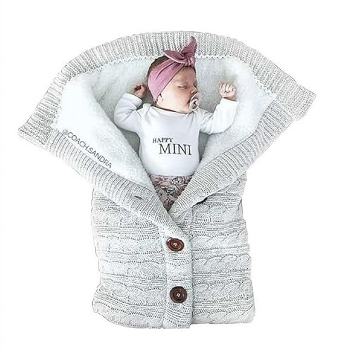 BOWTONG Mantas de Abrazo para Bebé para Recién Nacidos, Manta de Bebé de Forro Polar Suave Tejida, Mono Suéter Cálido Forrado, Inserto Esponjoso para Cochecito - Ideal para Cuna, Viajes, Asiento de
