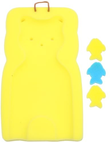 TOMETURE Alfombrilla de Baño Antideslizante para Bebés Cojín de Esponja 48X27X4 CM Color Amarillo Diseño de Oso Cama de Baño Segura y Cómoda para Ducha Infantil