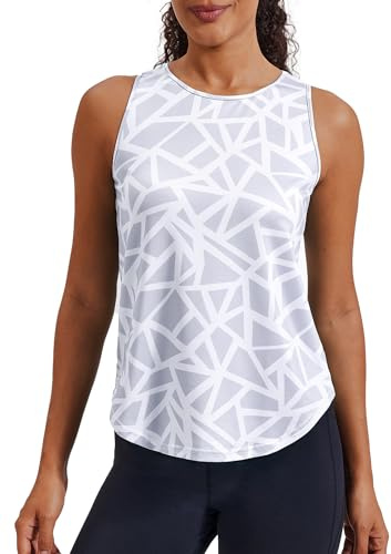 PINSPARK Sport Tanktop Damen Ärmelloses Geo-Druck Atmungsaktiv Weiß XL
