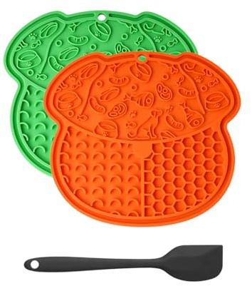 ETIALURE 2 st slickmattor för hundar, BPA-fria långsam matning slickmattor med sugkopp för katter ångestlindring, slickmatta för omvårdnad och bad (orange och grön)
