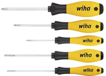 Wiha skruvmejsel set SoftFinish® ESD (27252), 5 delar, skruvmejselset för elektroniker, skruvverktyg för skruvning på elektrostatiska känsliga komponenter, slits/Phillips