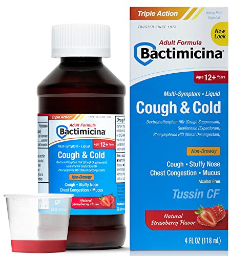 Bactimicina Cough & Cold Liquid - Expectorant and Decongestant - Ages 18 and Up - 4 Fl OZ