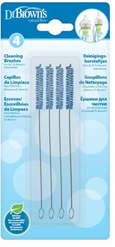 Dr. Brown’s Natural Flow Reusable Baby Bottle Vent System and Reservoir Cleaning Bristle Brush, BPA Free, Blue Brushes, 4-Pack