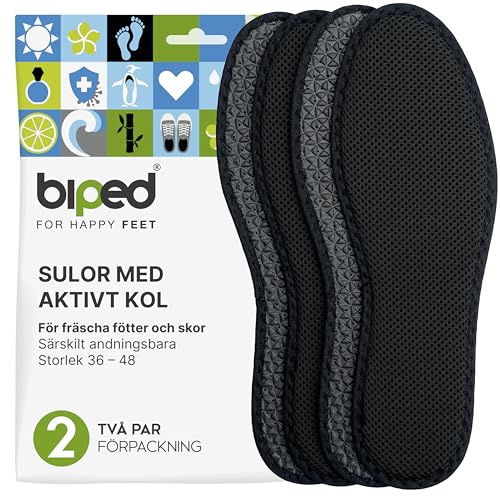 biped 2 par sulor med aktivt kol - Hygienisk fräschör för sneakers, sport- och arbetsskor - Mot svettiga fötter - Tvättbara z1017(46)