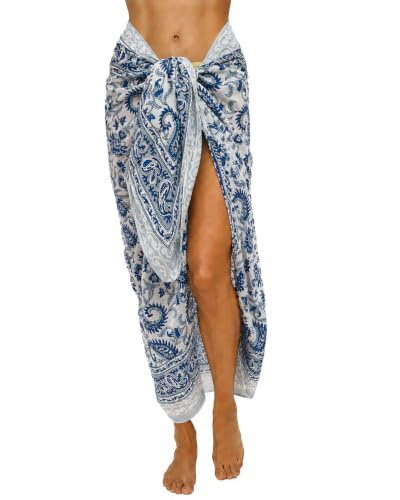 Rastogi Handicrafts Damsarong i 100 % bomull, handtryck, omlottskydd över baddräkt, lång (185 cm x 112 cm (73 x 44 tum)), Blå 3, L