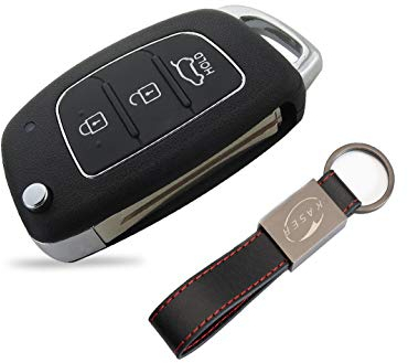 KASER Schlüssel Gehäuse Fernbedienung für Hyundai 3 Tasten Autoschlüssel Funkschlüssel i20 i30 iX20 iX35 Tucson Santafe mit Leder Schlüsselanhänger