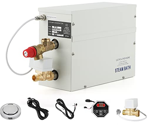 CGOLDENWALL Kit Generatore di Sauna a Vapore Domestico da 3KW 220V, Ideale per Sauna/Doccia/Bagno/SPA, con Sistema di Autodrenaggio, Regolatore Digitale a LED 35-55℃ per 3m³ di Spazio Riscaldato
