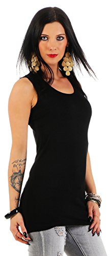 Mellice - Damen Longshirt Tank Top Longtop - 075 (XL, Schwarz)