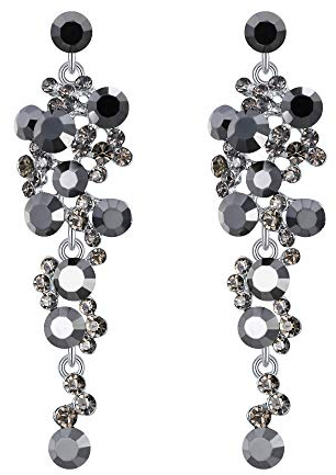 EVER FAITH Damen Ohrringe Kristall Hochzeit Party Bohemian Boho Blumen Kronleuchter lange Ohrhänger Schwarz Silber-Ton