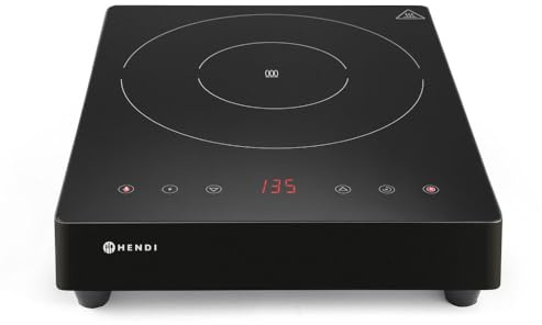 HENDI Induktionskocher, für Pfannen mit Bodendurchmesser ø140 bis ø280mm, Temperaturbereich: 60° bis 240°C, Induktionskochfeld, 230V/3500W, 337x417x(H)85mm, Edelstahl, Hartglas, schwarz