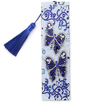 MWOOT 5D Diamant Malerei Lesezeichen Kits,Diamond Art Painting Bookmark,DIY Perlen Leder Quaste Lesezeichen Stickerei Kreuzstich Handwerk für Kinder Erwachsene Anfänger Geschenk (Schmetterling)