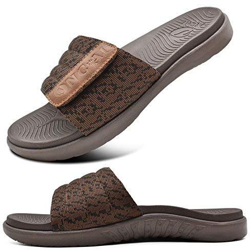 ONCAI Sandales Homme à Bout Ouvert, Chaussures de Plage à Sangle Réglable, Claquettes d'Été avec Semelle Anti-Dérapante et Imperméable en Caoutchouc Brun Taille 46