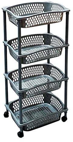 Acan Carrito verdulero Modelo HG con Ruedas 4 cestas de plástico Color Gris 90 x 41 x 30 cm (Alto x Ancho x Profundo)