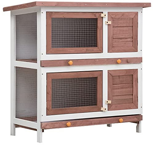 YITHOPI Kaninchenstall 4 Türen Kleintierhaus Outdoor Doppelstockhaus Witterungsbeständig Hasenstall Kleintierstall Kaninchenstall Hasenkäfig Stall Kaninchen Meerschweinchen Tierstall Braun Holz