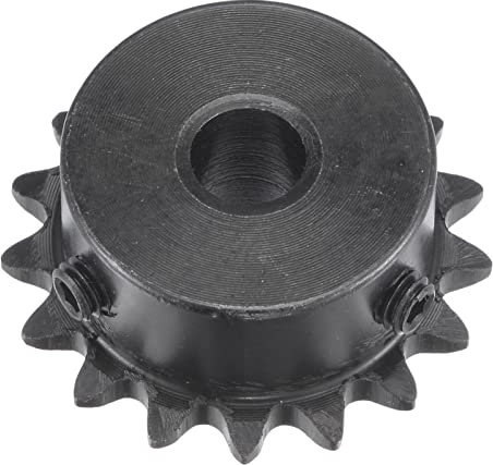 sourcing map Pignone a rullo a 17 denti tipo B, catena 25, passo singolo 1/4 di pollice, acciaio al carbonio C45 foro nero ossido di 8mm con viti di fissaggio per ISO 04C