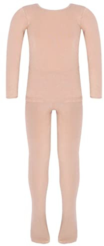 YiZYiF Enfant Fille Sous-vêtements Thermiques Justaucorps Gymnastique Ballet Danse T-Shirt Manches Longues et Legging Moulant Ajusté Slim Fit Dancewear 3-10 ans Nu b 9-10 ans