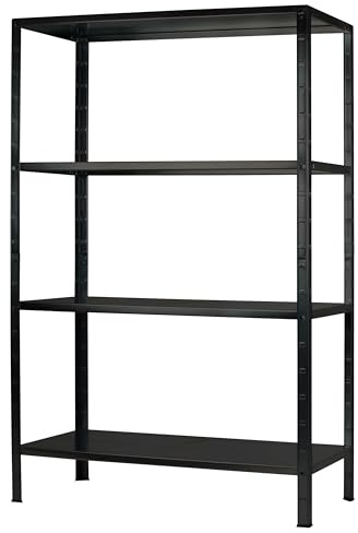 Schulte Regalwelt Steckregal mit 4 PowerMAX Fachböden, 65 kg Tragkraft, 180x100x35 cm (HxBxT), schwarz-Struktur, Lagerregal, Werkstattregal, Kellerregal, Garagenregal, Metallregal