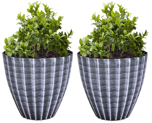 SG Traders Plant Pot, Plastic Garden Planter for Indoor Outdoor, Flower Plant Pots, Light Weight Large Planter Pot Container, Balcony Planters Stone Grey Tan Greywood Planters, 30cm 40cm (Pack of 2)