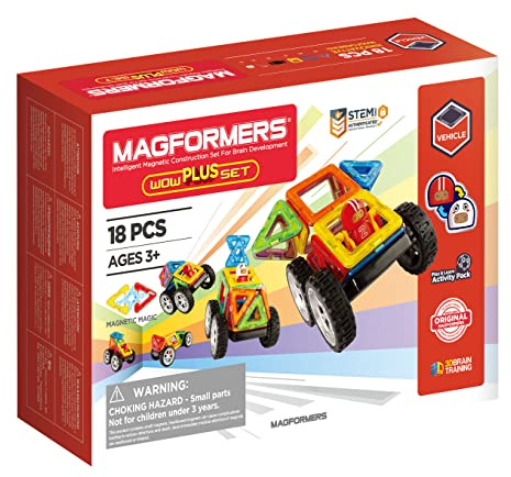 MAGFORMERS Wow Plus set-magnetiska byggstenar 18 delar magnetleksaks-magneter för barn magnetiska byggstenar set magnet leksak för barn gåva år pojke flicka byggklossar byggsats, 707020