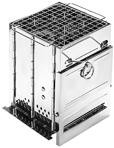 Generic Raketenherd Campingkocher Holzofen Mini Holzvergaser Faltbar Tragbar Kompakt Hobo Kocher für Picknick BBQ Camping Wandern Reisen mit Tragen Tasche,Silver,21x14x14cm