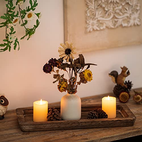Hanobe Vassoio per candele lungo e stretto in legno: portacandele rustiche rettangolari decorativi per soggiorno, fattoria, pilastro rettangolare, base per candela tealight, decorazione del tavolino