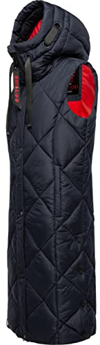 Navahoo warme Damen Winter Steppweste lang mit Kapuze Schnuckel Navy Gr. XXL